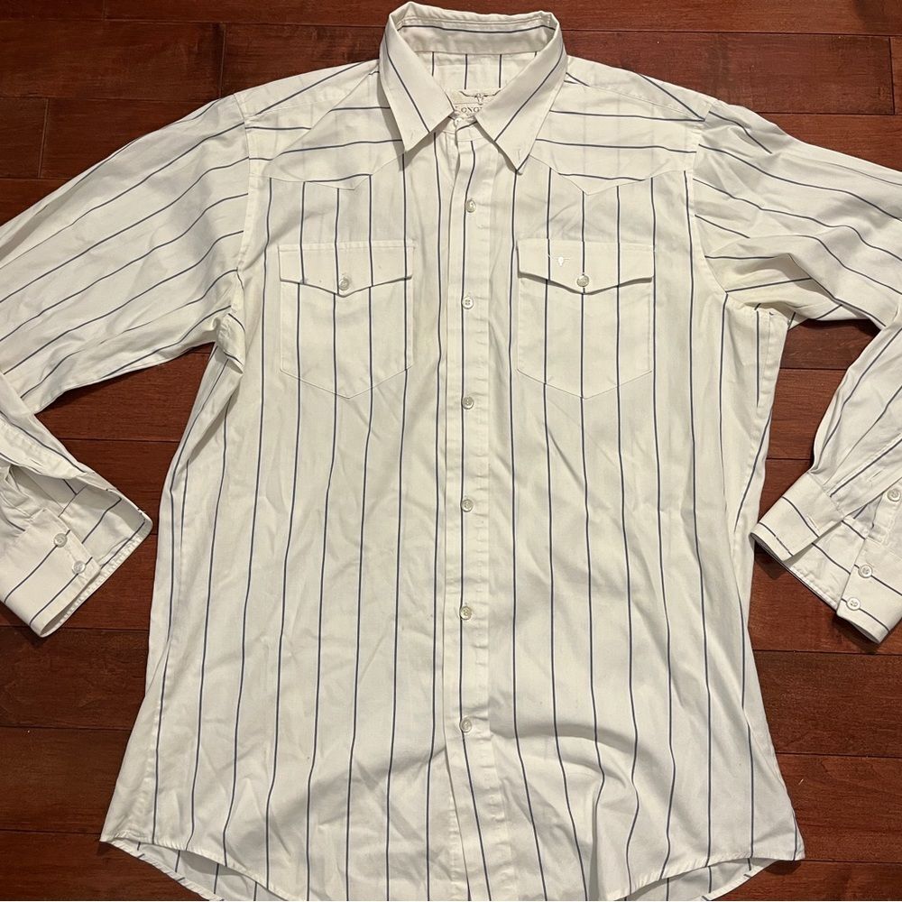LongHorn Blue and White Striped Button Down Size 16.5